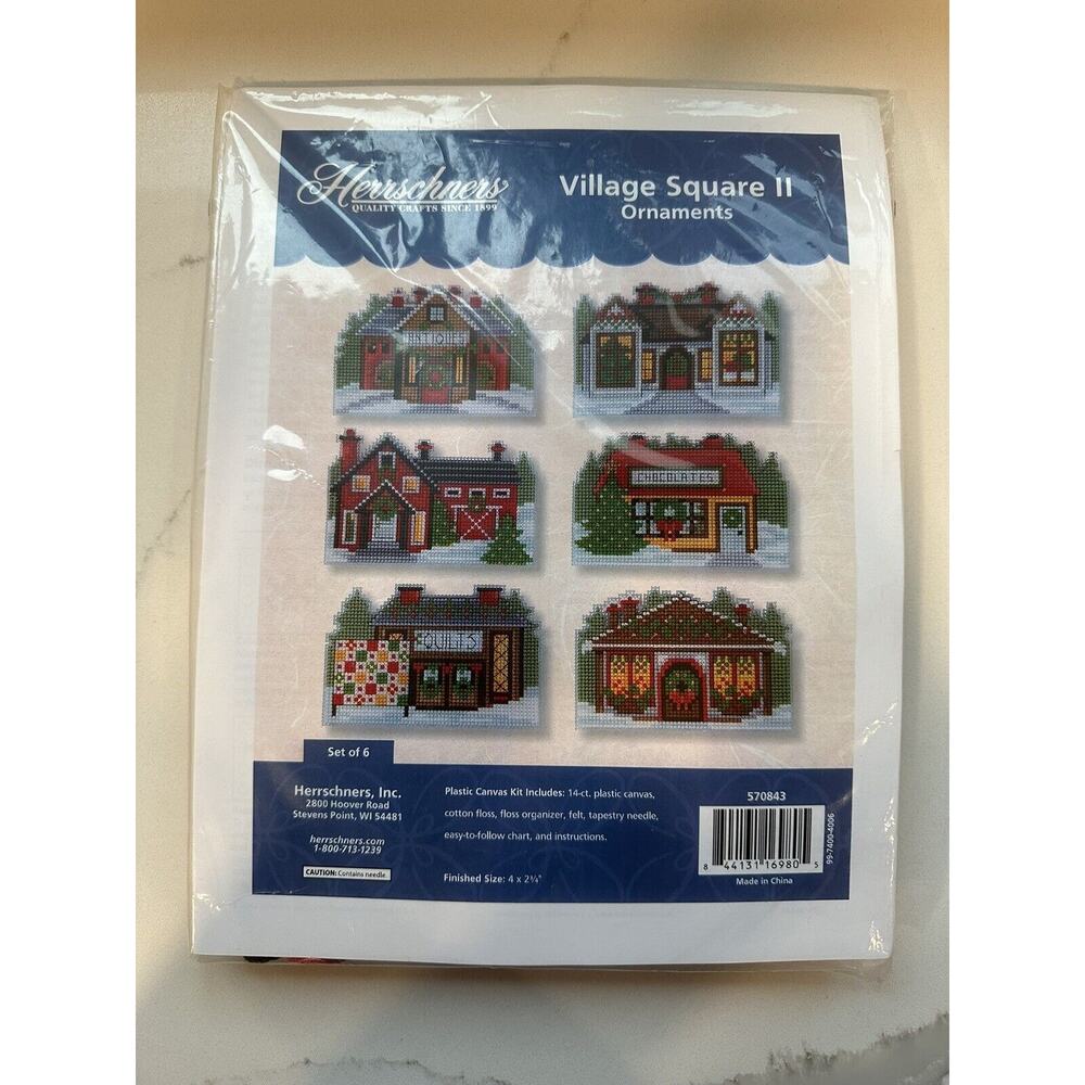 Herrschners Village Square II Christmas 6 Ornaments Cross Stitch #570843